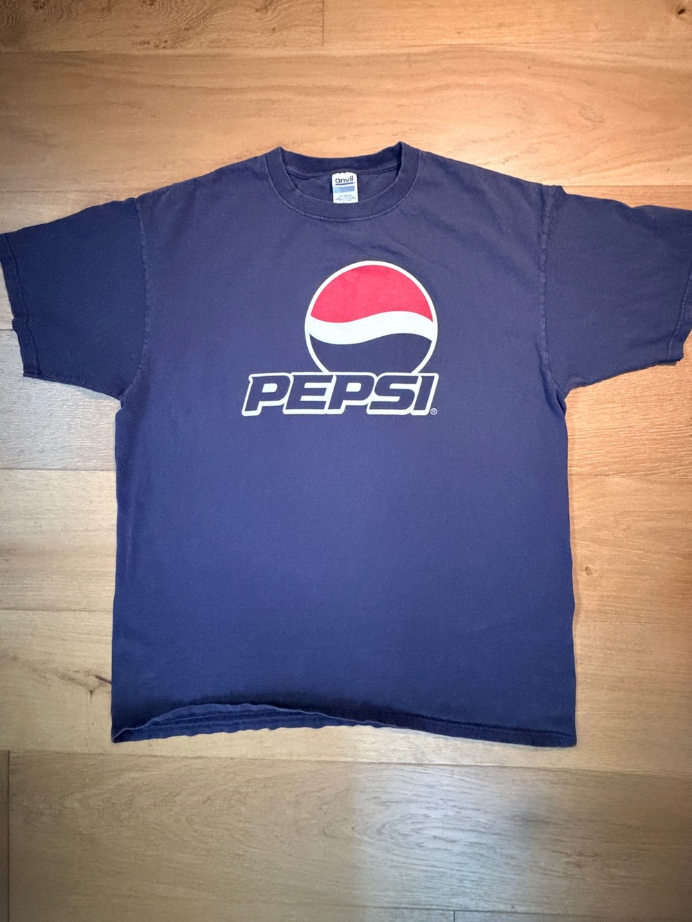 Vintage Pepsi Logo Graphic Tee Navy 2XL 90s Y2K Retro Superbowl Cola Soda